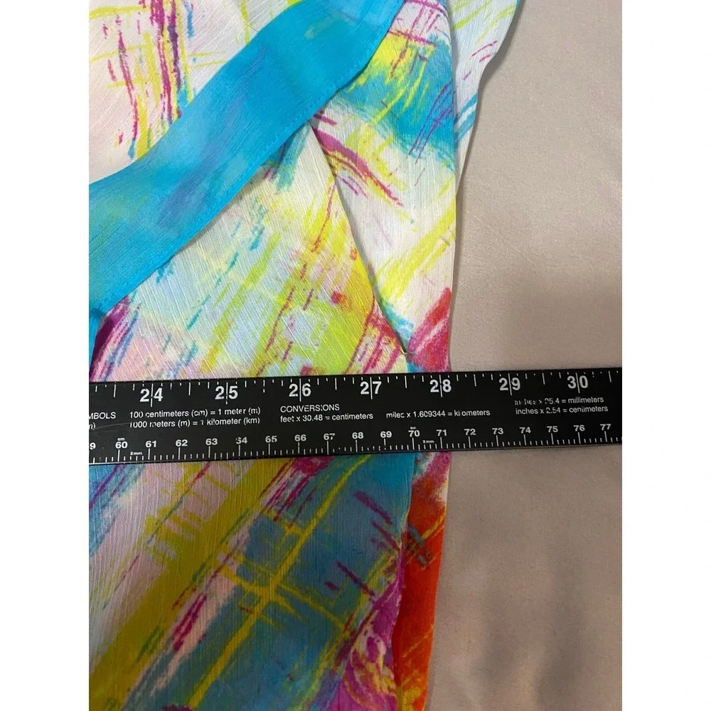 Rose & Olive Womens 2X Kaftan Tunic Top Abstract Print Blue‎ Tassel Boho